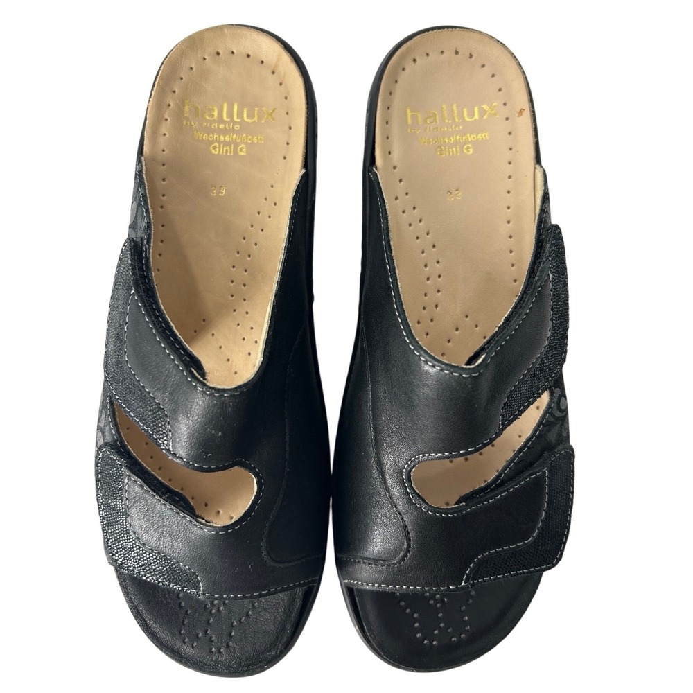 Hallux by Fidelia Gini G Leather Adjustable Strap Slide Sandals‎ Sz 8